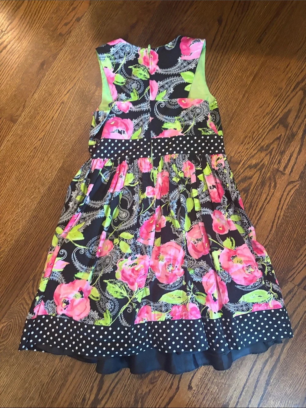 Bonnie Jean Black Floral Dress with Pink & Lime Accents